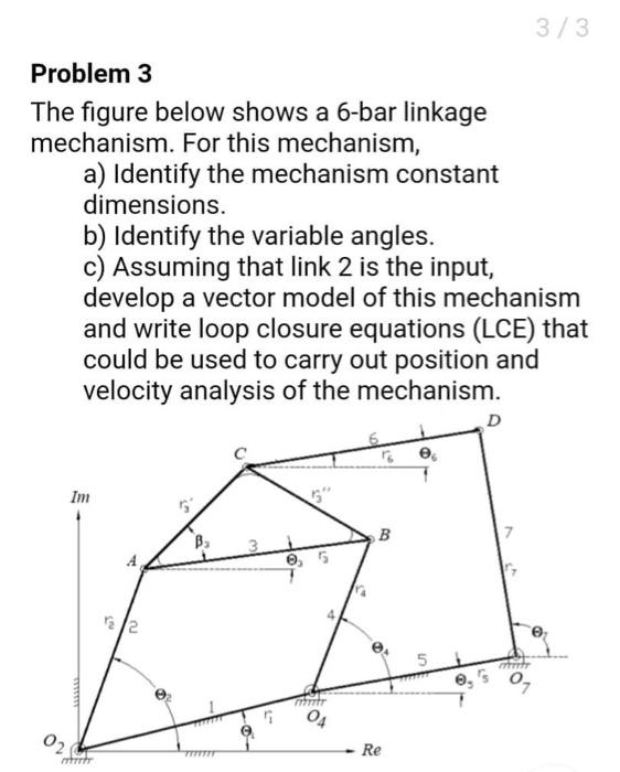 Solved 3/3 Problem 3 The figure below shows a 6-bar linkage | Chegg.com