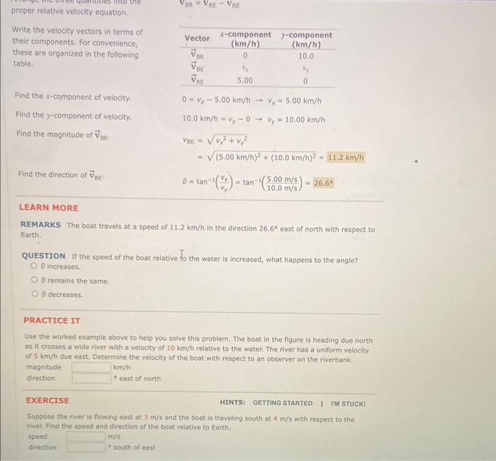 proper relative velocity equation. vBR=vBE−vRE Write | Chegg.com