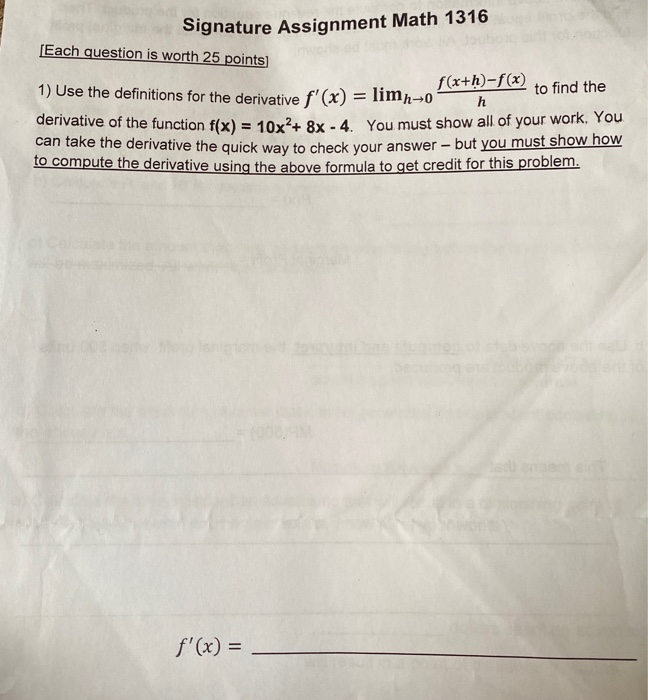 Solved Signature Assignment Math 1316 [Each question is | Chegg.com