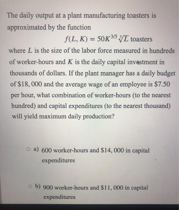 Solved The daily output at a plant manufacturing toasters is