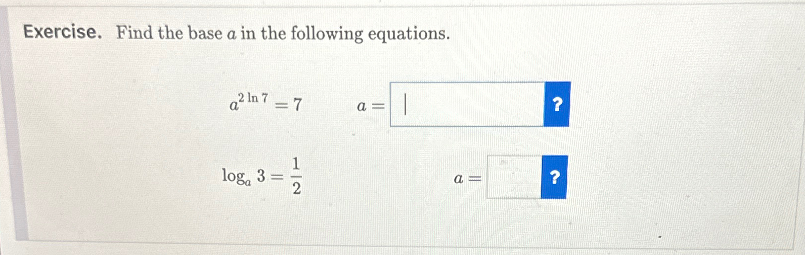 Solved Exercise. Find the base a ﻿in the following | Chegg.com