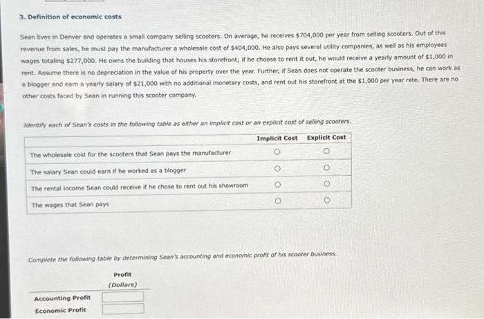 Solved 3. Definition of economic costs Sean lives in Denver | Chegg.com