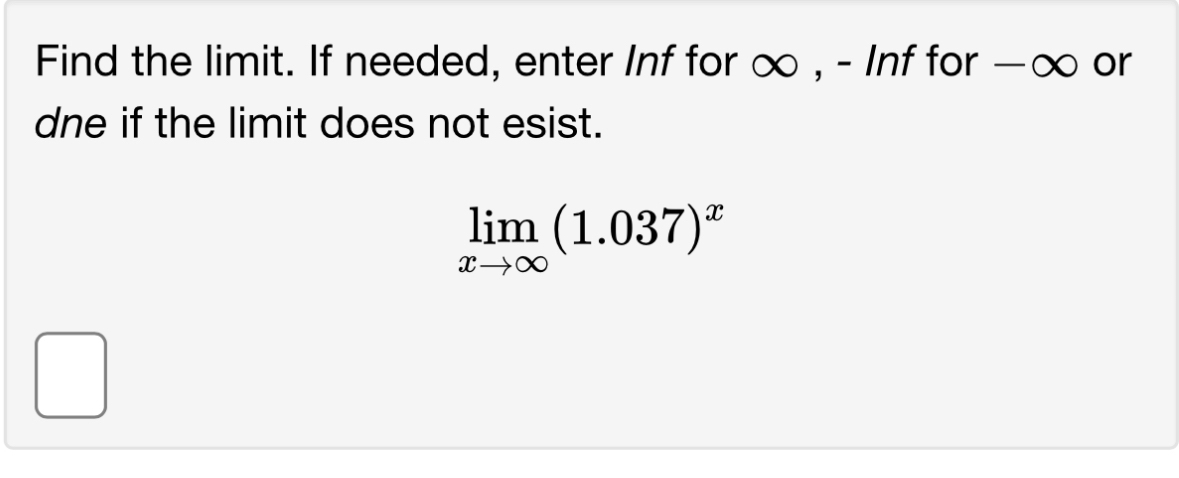 Solved Find the limit. ﻿If needed, enter Inf for ∞,-Inf for | Chegg.com