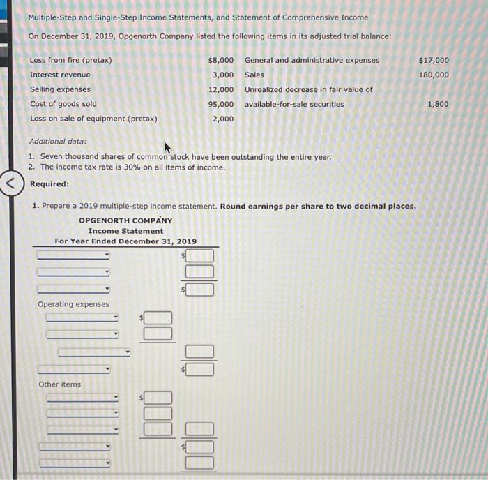 Solved Multiple Step And Single Step Income Statements And 4383