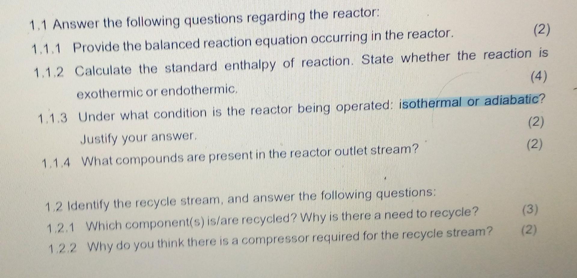 Solved Question 1 Consider the process flow diagram for the | Chegg.com