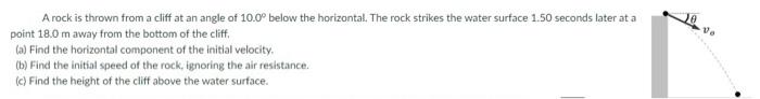 Solved A rock is thrown from a cliff at an angle of 10.0∘ | Chegg.com