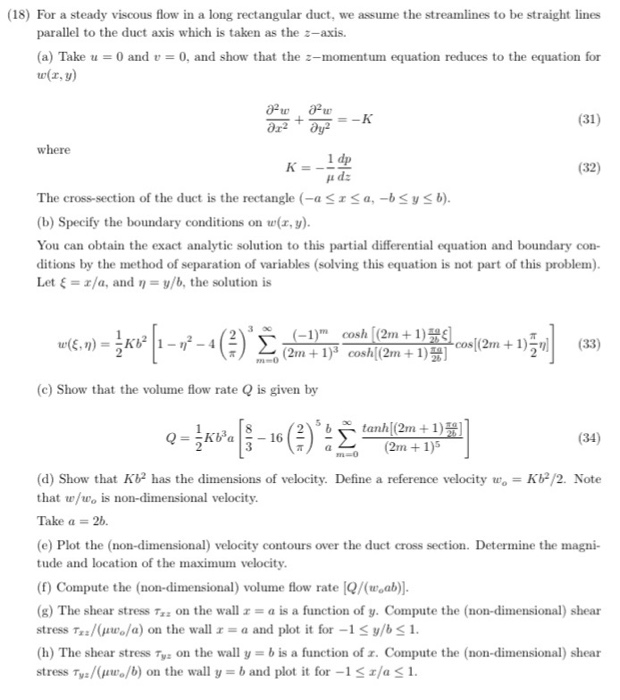 (18) For a steady viscous flow in a long rectangular | Chegg.com