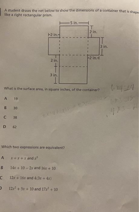 Solved A student draws the net below to show the dimensions | Chegg.com