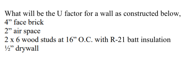 Solved What will be the U ﻿factor for a wall as constructed | Chegg.com