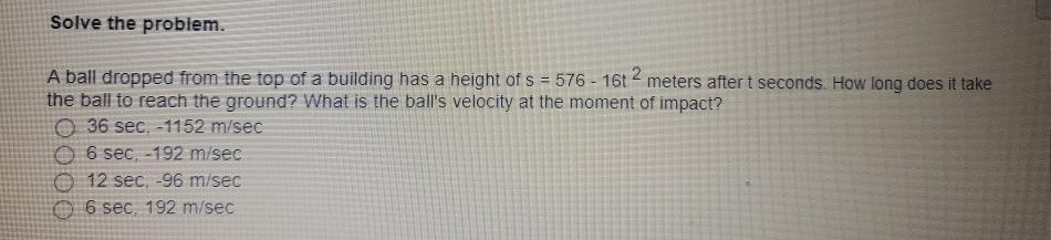 Solved Solve The Problem. A Ball Dropped From The Top Of A | Chegg.com