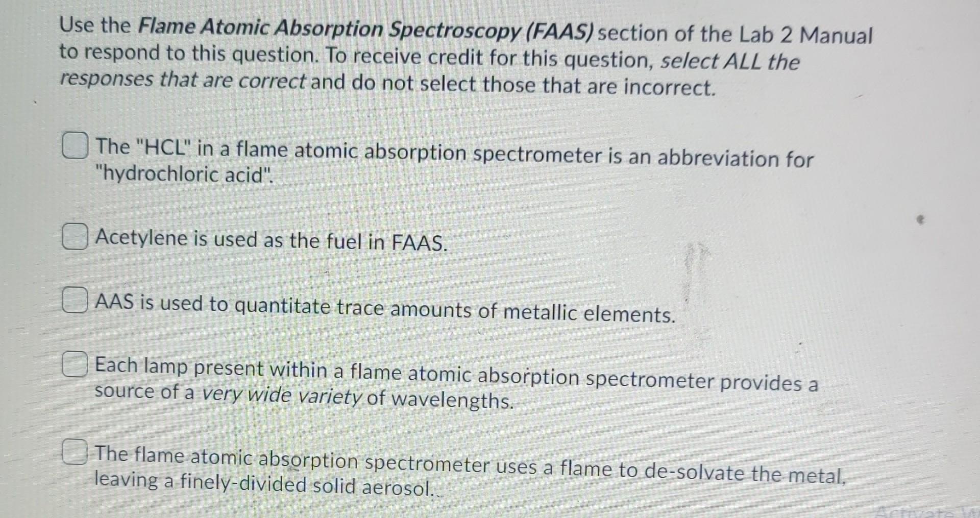 Solved Use the Flame Atomic Absorption Spectroscopy (FAAS)