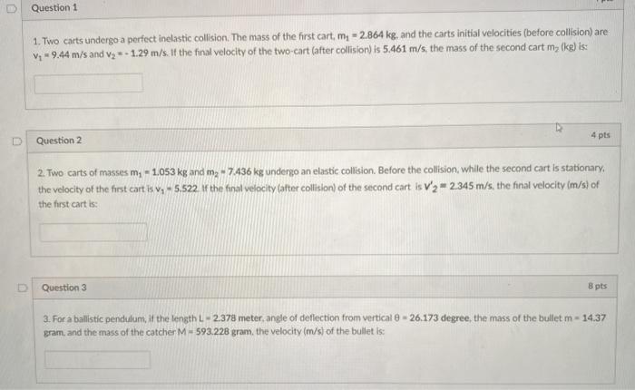 Solved Question 1 1. Two carts undergo a perfect inelastic | Chegg.com