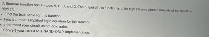 Solved A Boolean function has 4 inputs A, B, C, and D. The | Chegg.com