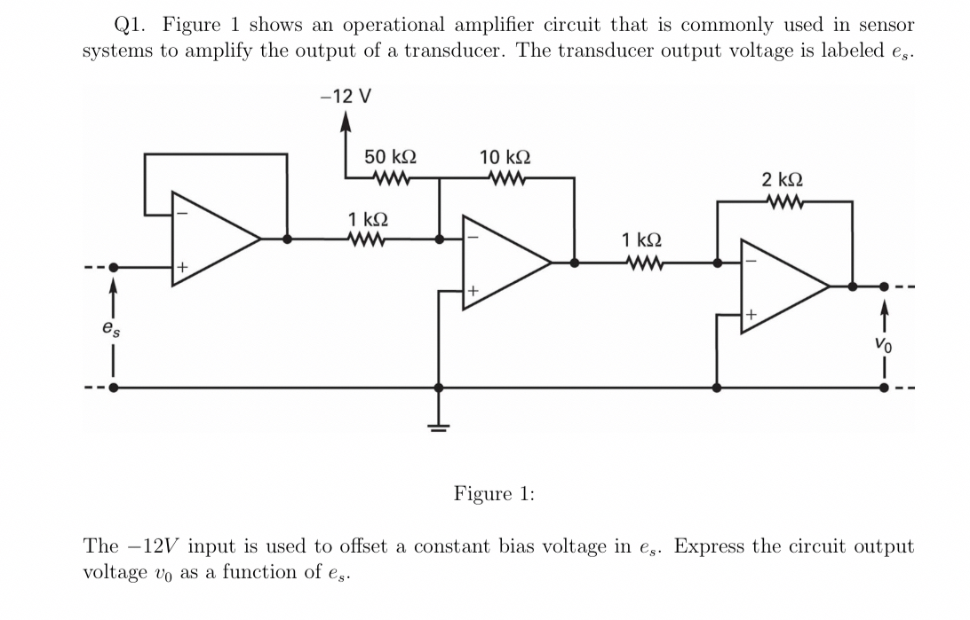 Solved Q1. ﻿Figure 1 ﻿shows an operational amplifier circuit | Chegg.com