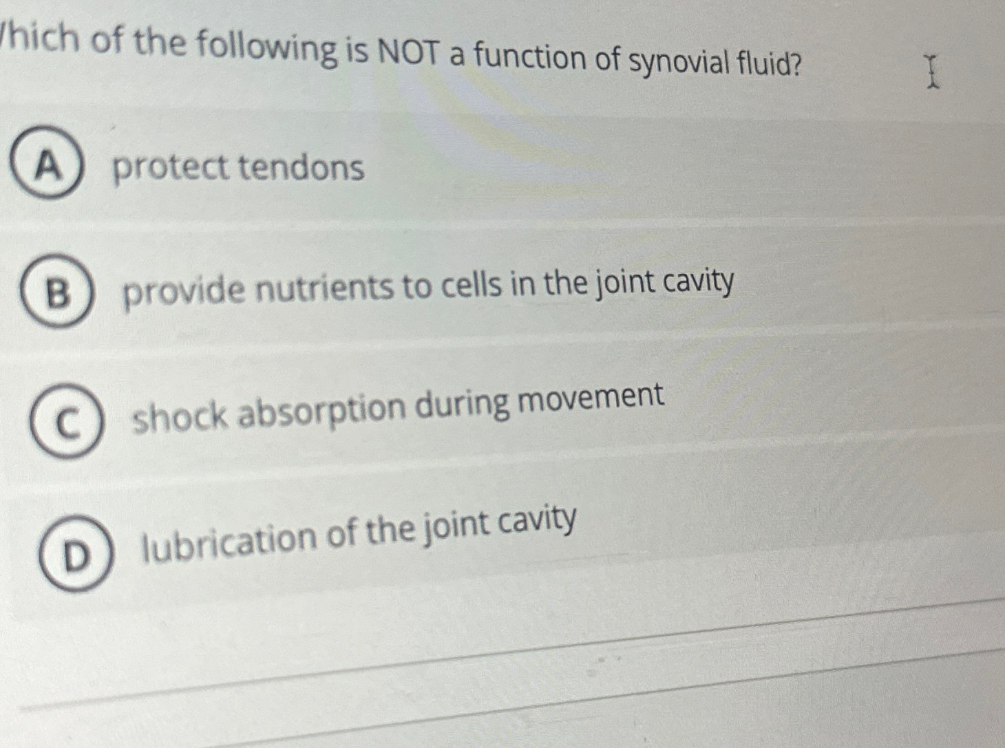 Solved hich of the following is NOT a function of synovial