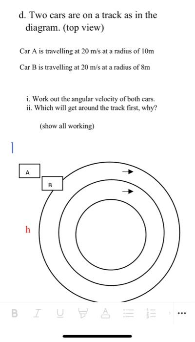 Solved d. Two cars are on a track as in the diagram. (top | Chegg.com