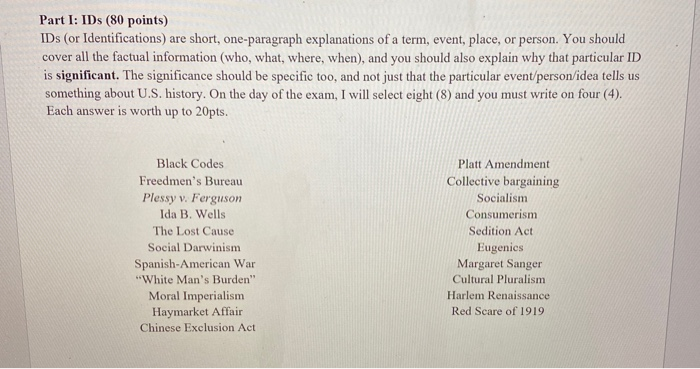 Part I: IDs (80 points) IDs (or Identifications) are | Chegg.com
