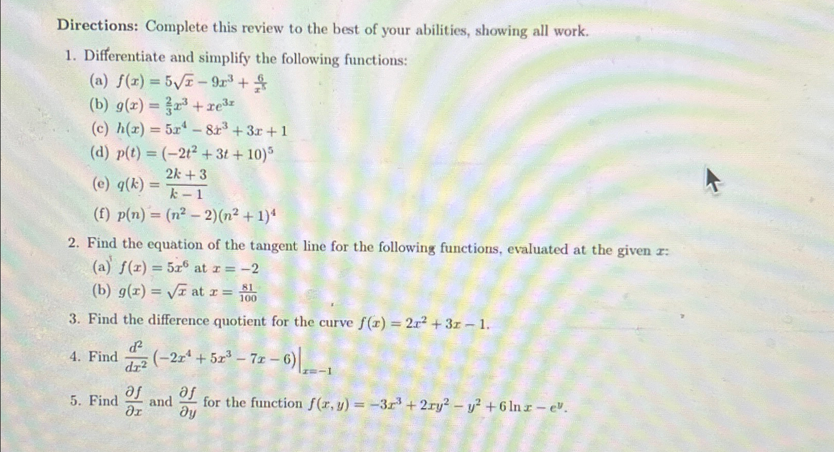 Solved Directions: Complete this review to the best of your | Chegg.com