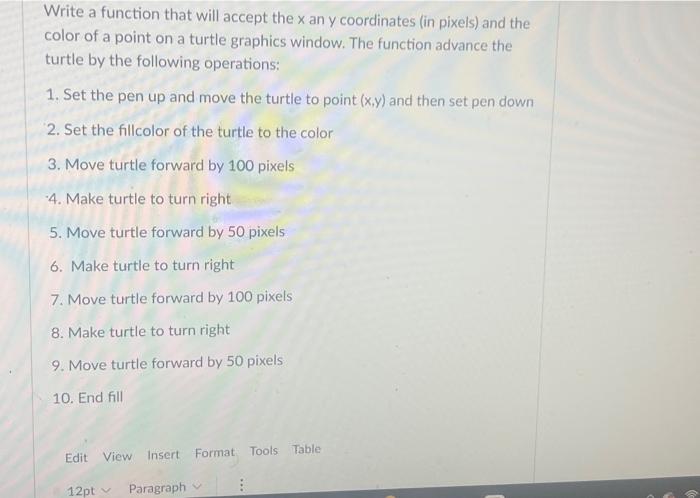Solved Write a function that will accept the x an y | Chegg.com