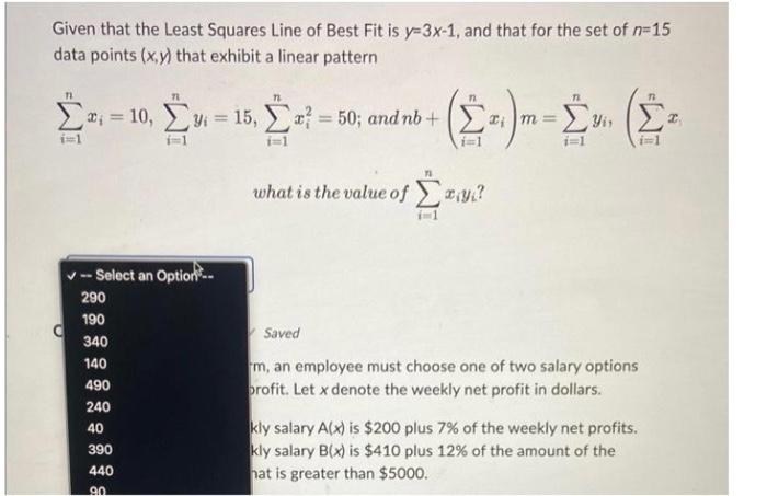 Solved Given that the Least Squares Line of Best Fit is | Chegg.com
