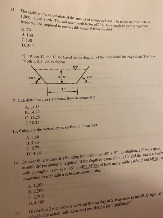 Solved 11. The Culation Of The Amount Of Compacted Soil To 