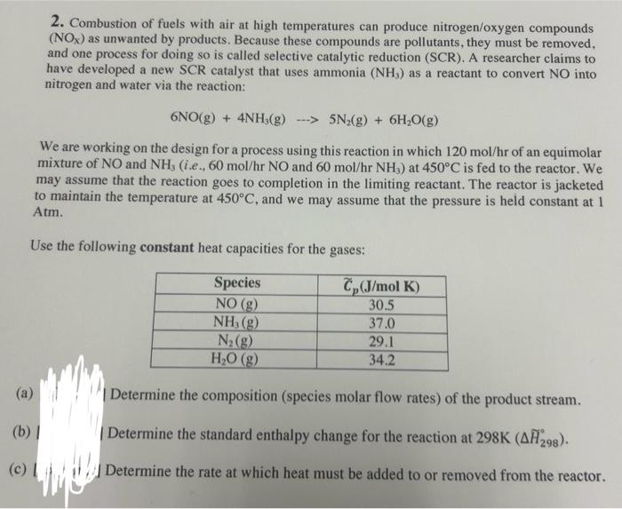Solved 2. Combustion of fuels with air at high temperatures | Chegg.com