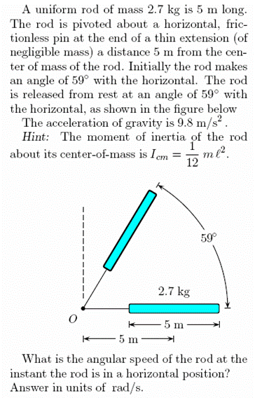 Solved A uniform rod of mass 2.7 kg is 5 m long. The rod is | Chegg.com