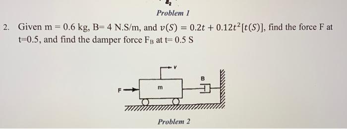 Solved 2. Given m=0.6 kg, B=4 N.S/m, and | Chegg.com