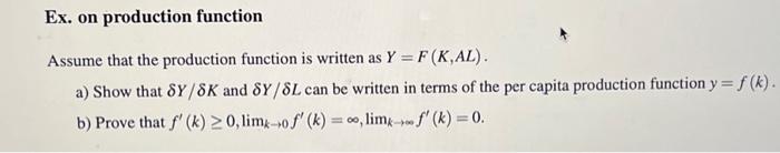 Ex. on production function. Assume that the | Chegg.com