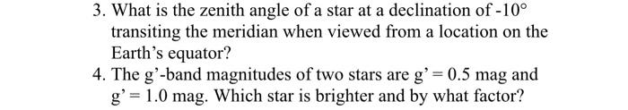 Solved 3. What is the zenith angle of a star at a | Chegg.com