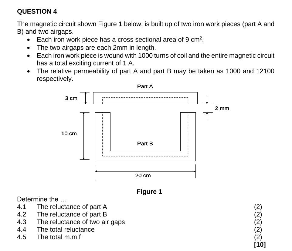 Question 4 The Magnetic Circuit Shown Figure 1 Below, 