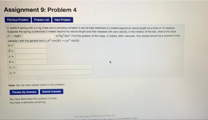 Solved Assignment 9: Problem 3 Previous Problem Probler List | Chegg.com