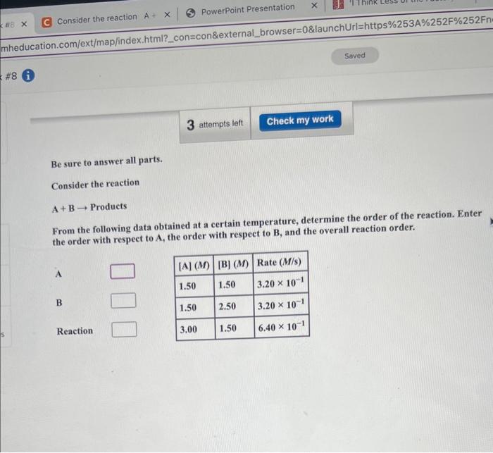 Solved Be sure to answer all parts. Consider the reaction | Chegg.com
