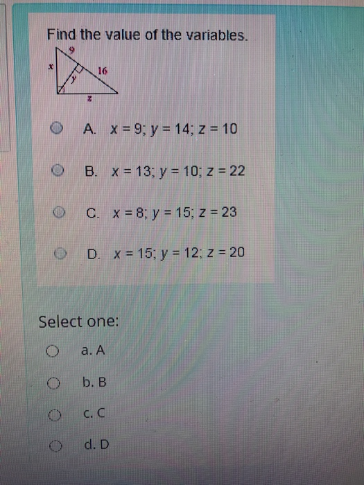 Solved Find The Value Of The Variables 0 A X 9 Y 1 Chegg Com