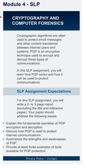 Solved Module 4 - SLP CRYPTOGRAPHY AND COMPUTER FORENSICS | Chegg.com