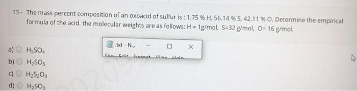 Solved 13. The mass percent composition of an oxoacid of | Chegg.com