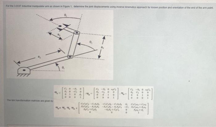 Solved For the 3 DOF industria manipulator arm as shown in | Chegg.com