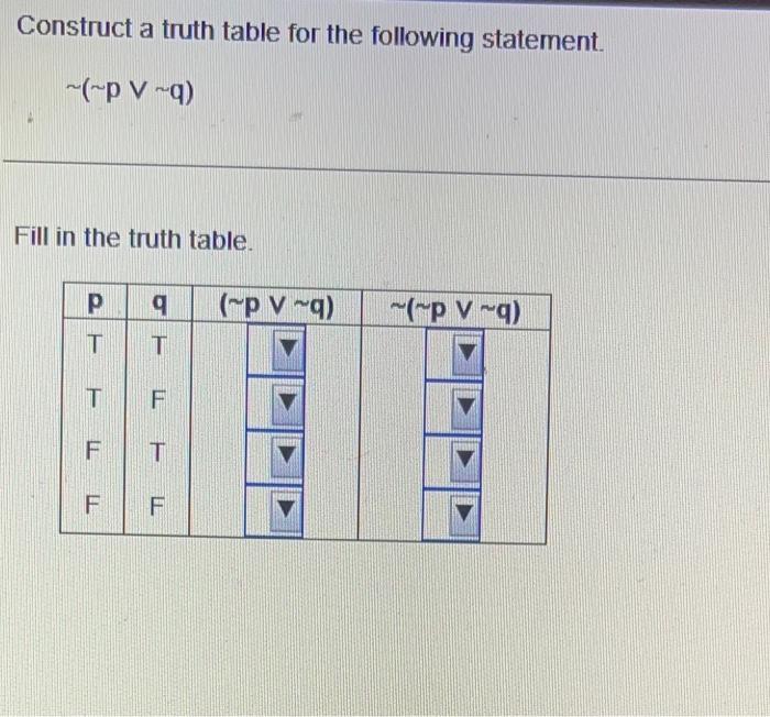 Solved Construct a truth table for the following statement. | Chegg.com
