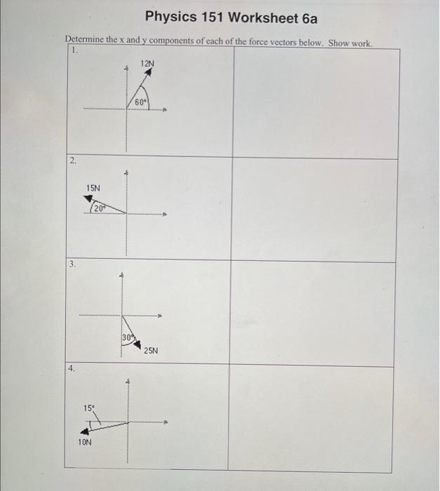 Solved Physics 151 Worksheet 6a Determine the x and y | Chegg.com