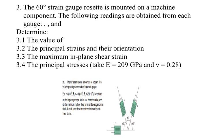 Solved 3. The 60∘ strain gauge rosette is mounted on a | Chegg.com