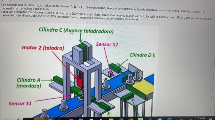 de acuerdo con la funcion que realiza cada cilindro (A, B, C, D, E) en el sistema, seleccionar y justificar el tipo de cilind