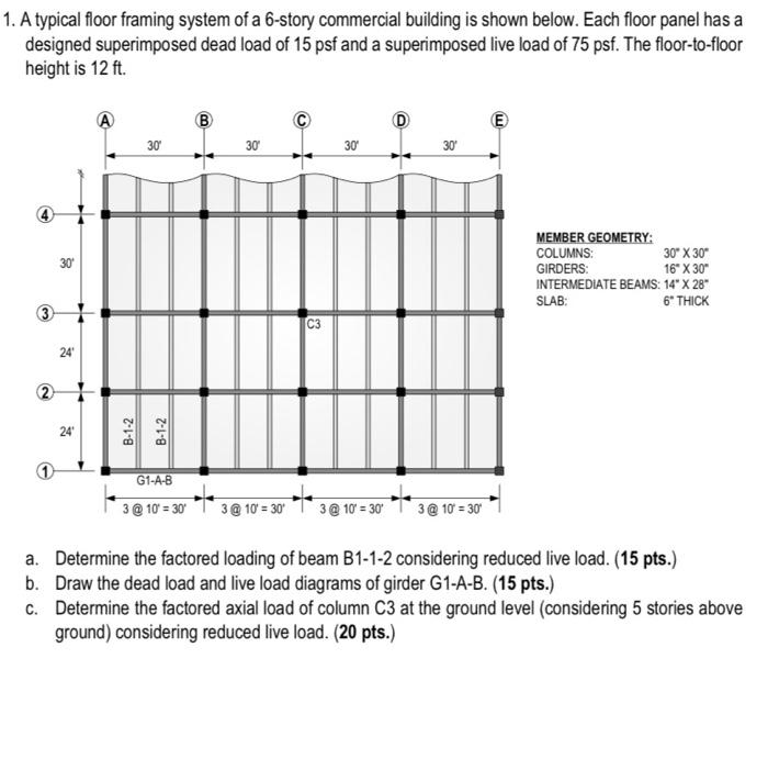 Solved 1. A Typical Floor Framing System Of A 6-story | Chegg.com