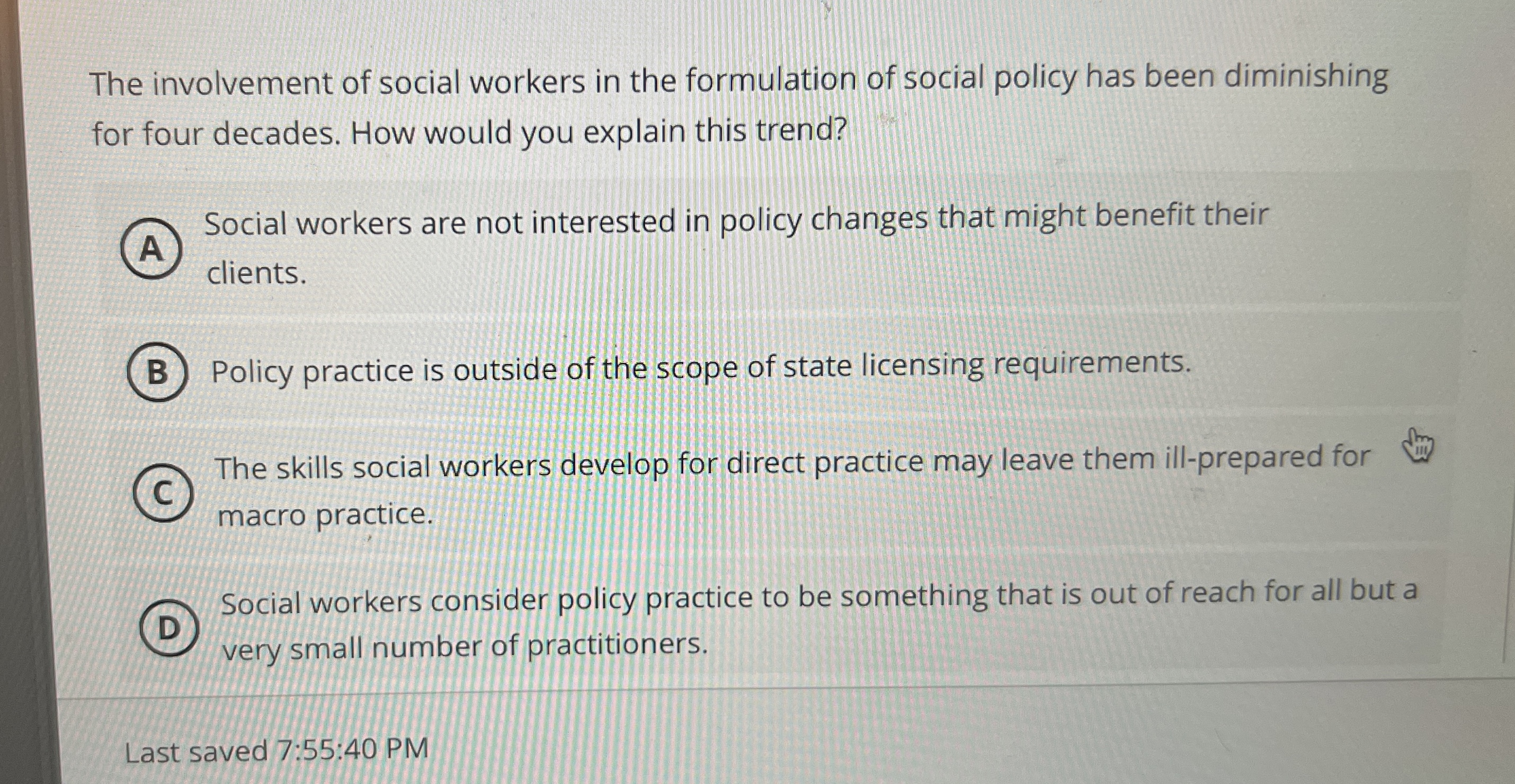 Solved The involvement of social workers in the formulation | Chegg.com