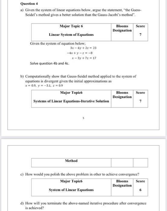 Solved Question 4 a) Given the system of linear equations | Chegg.com