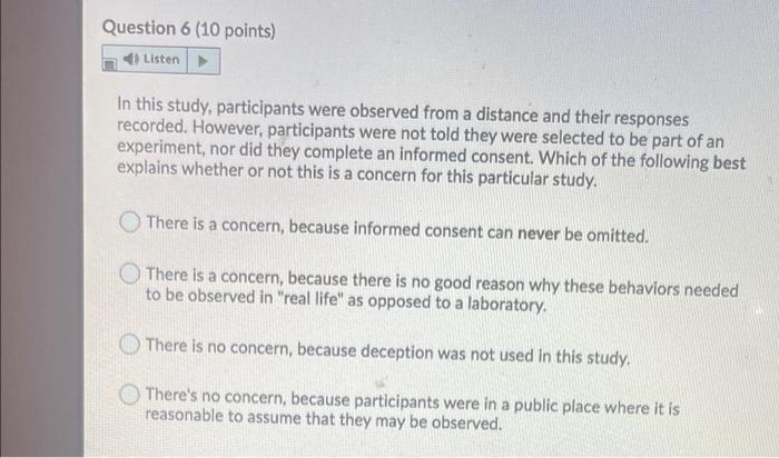 Solved Question 6 (10 points) Listen In this study, | Chegg.com