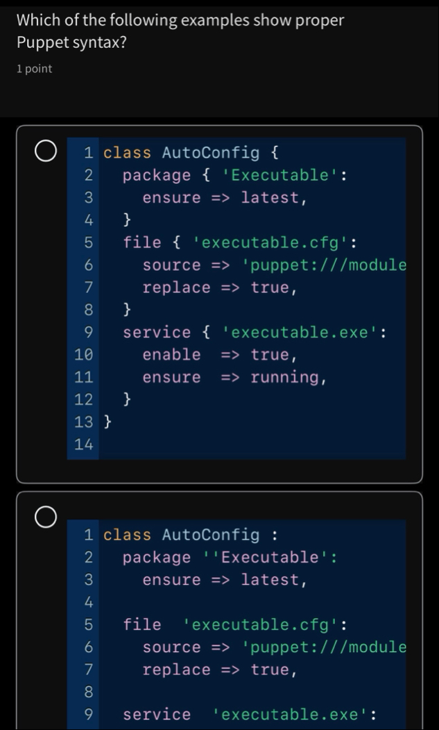 Solved Which of the following examples show proper Puppet | Chegg.com