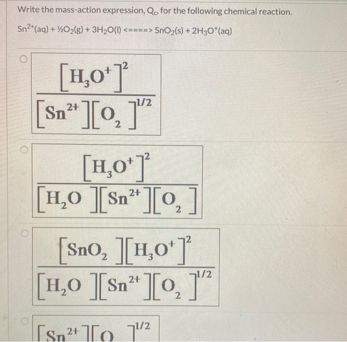 write the mass action expression qc for the following chemical reaction