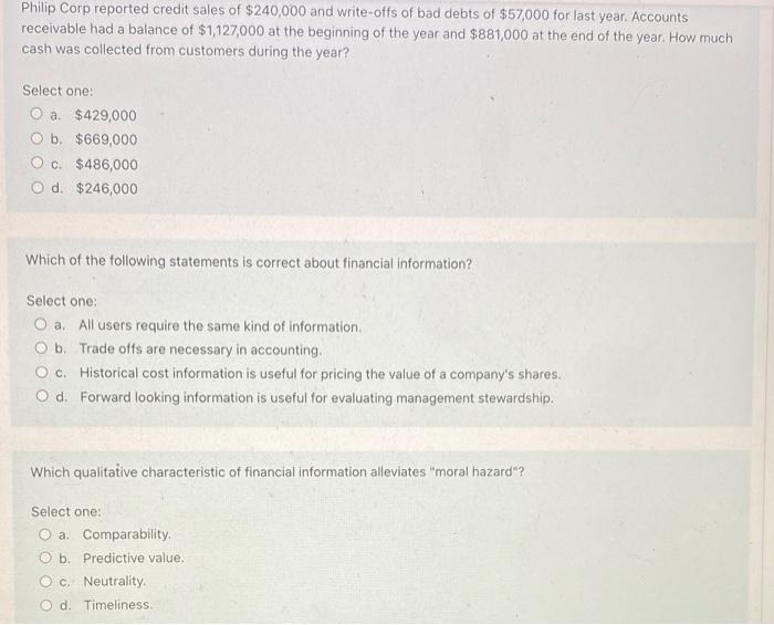 Solved Philip Corp reported credit sales of 240,000 and