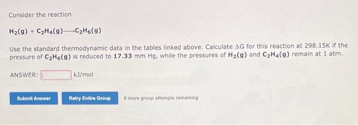 Solved Consider the reaction H2 g C2H4 g C2H6 g Use Chegg