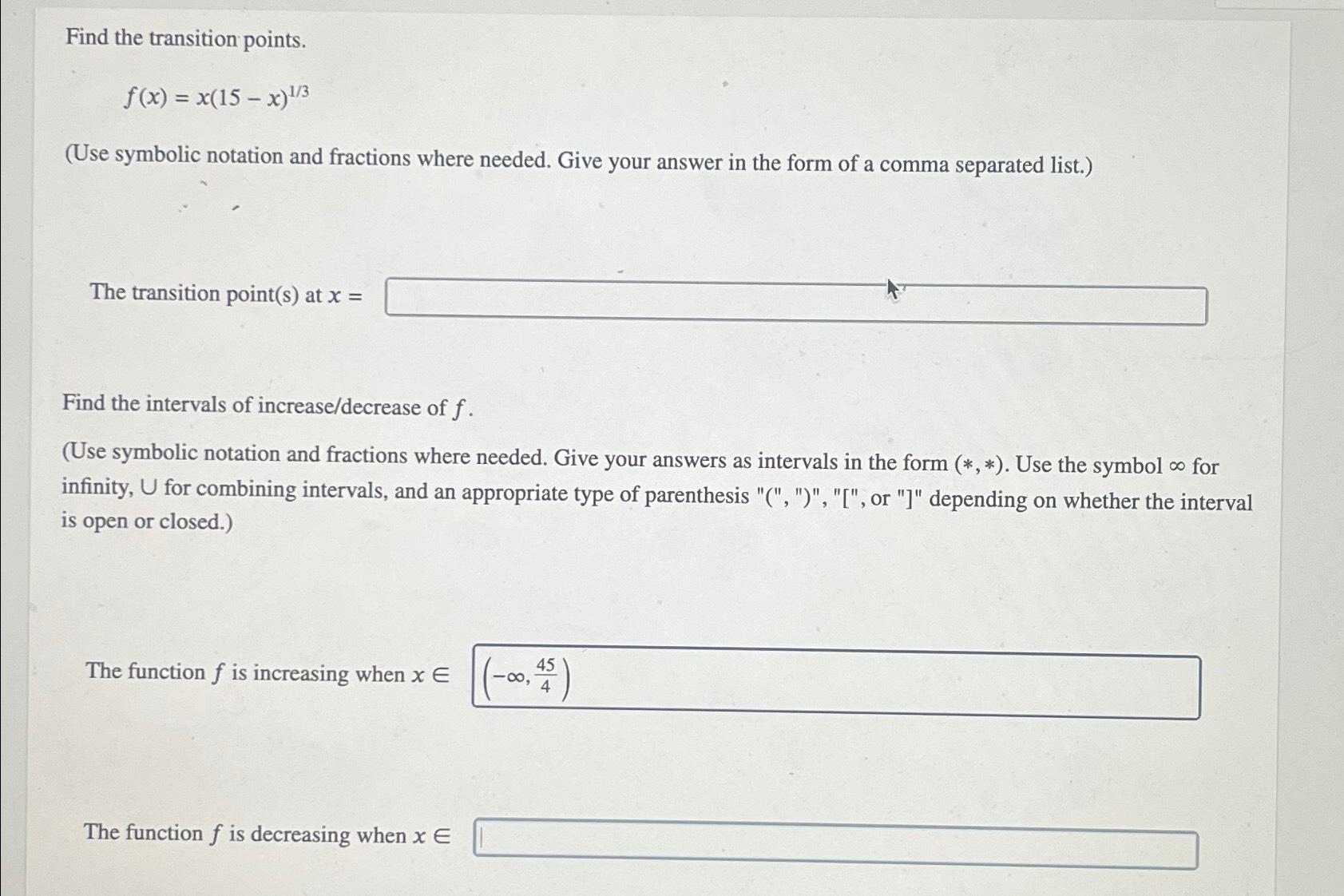 Solved find the transition points f x x 15 x 13 use chegg